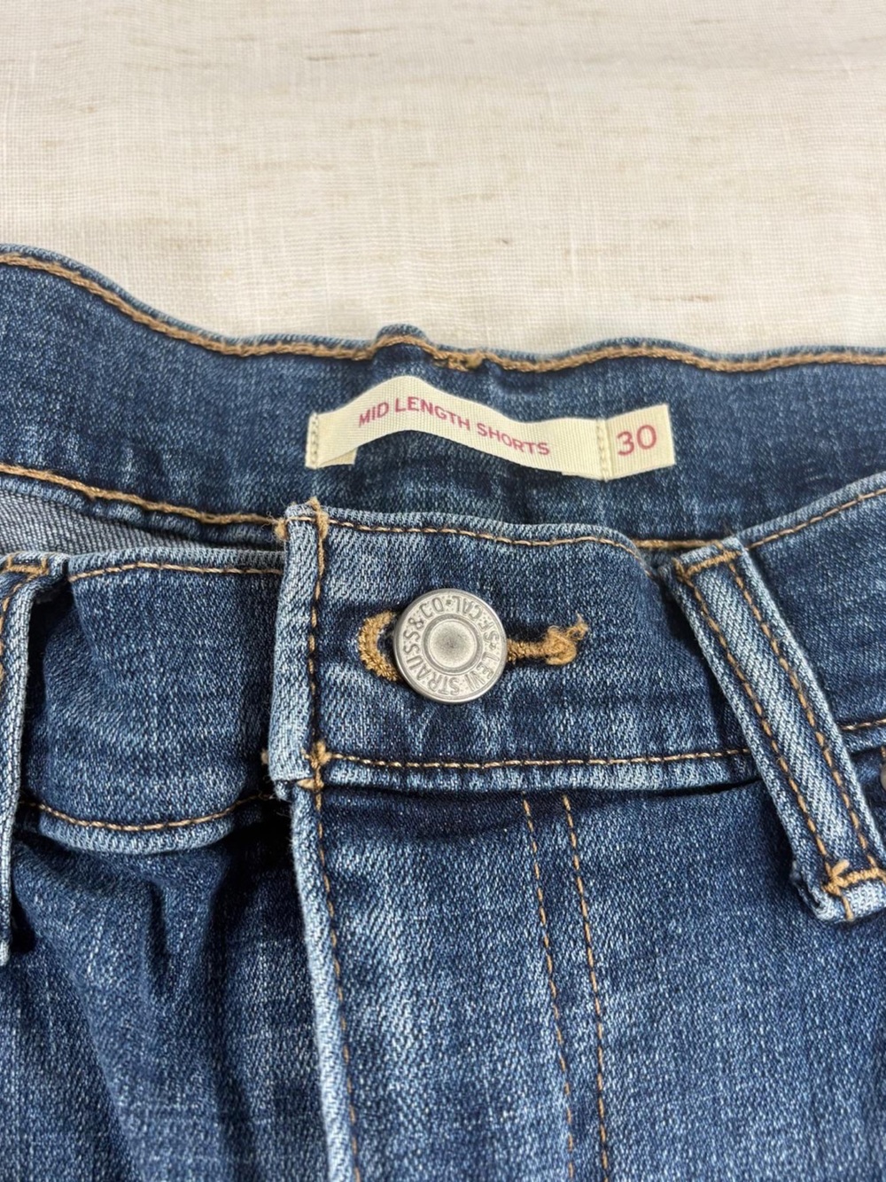 Levi’s Women’s Blue Denim Cuffed Shorts Medium Wash Button 5-Pocket Size 30 - Picture 2 of 5